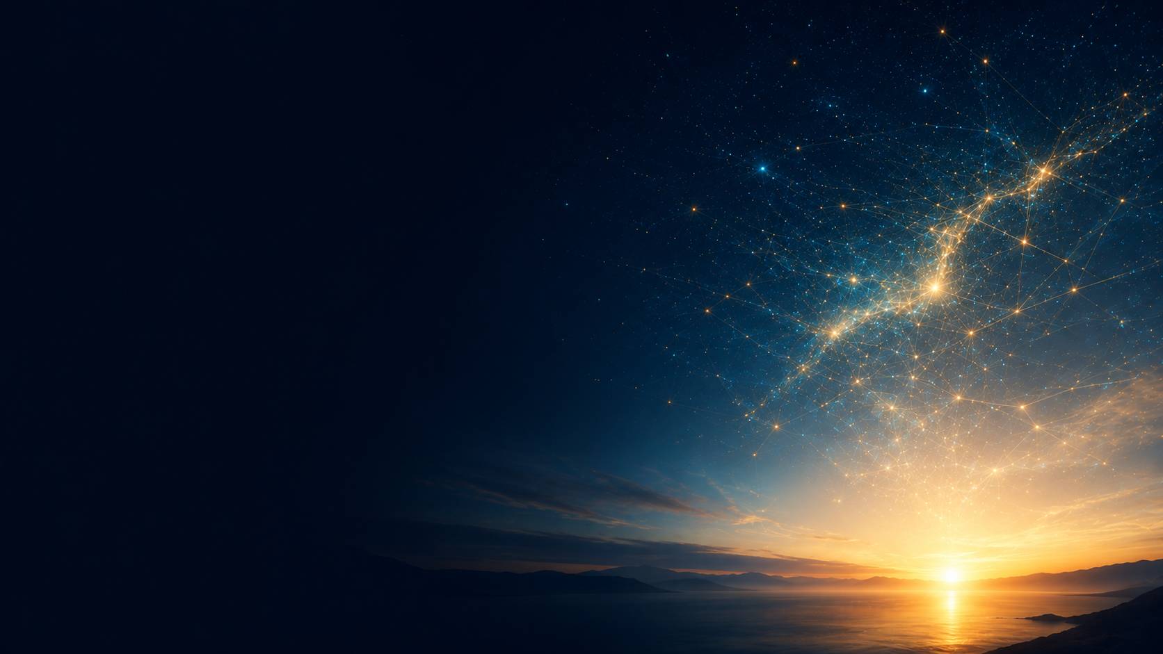 Amanhecer com uma constelação de luz, simbolizando esperança