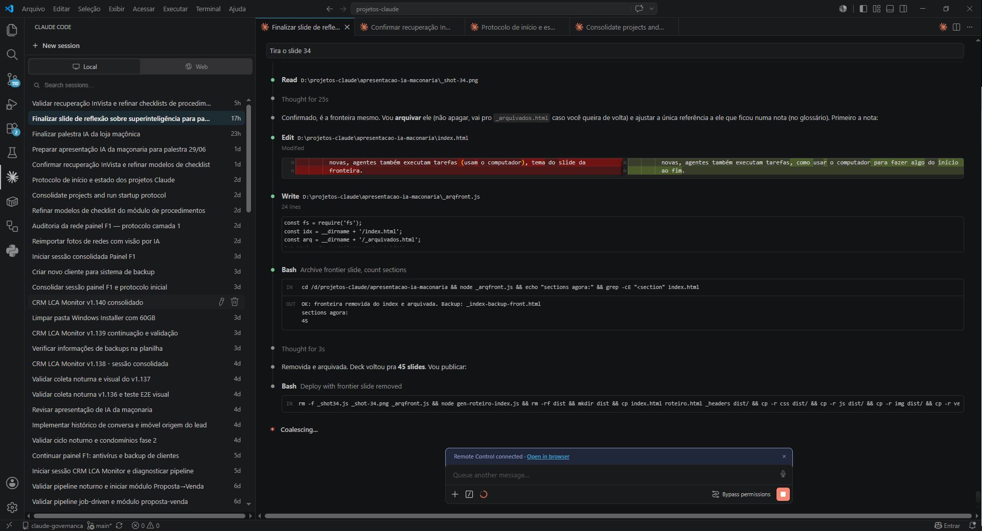 Tela do VS Code com uma IA de programação ao lado: o ambiente onde os sistemas são construídos com a ajuda da IA